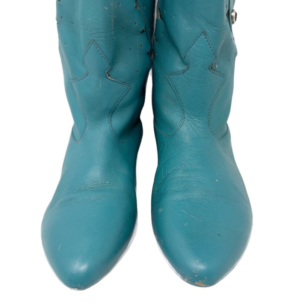Vintage 80s Concho Stoned Southwestern Cowgirl Boots 6 / 5.5 Turquoise Leather - Picture 6 of 15